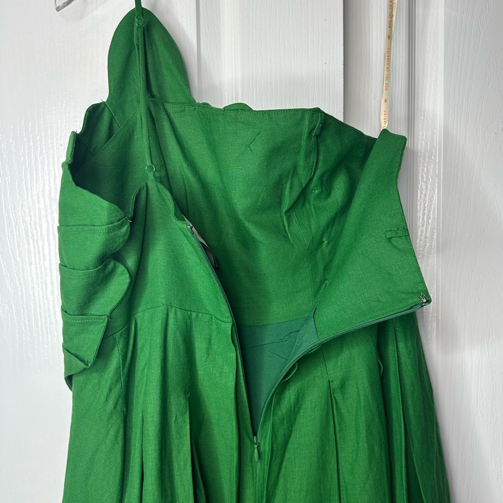 Farm Rio One-Shoulder Lea Mini Dress Green Linen Blend Size Medium - Picture 7 of 16